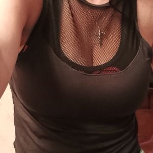 Black (with mesh) workout crop top.